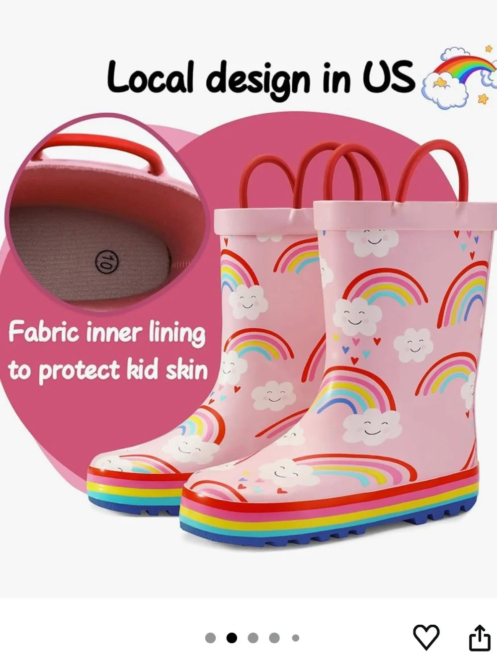 Kids Pink Rainbow Rain Boots